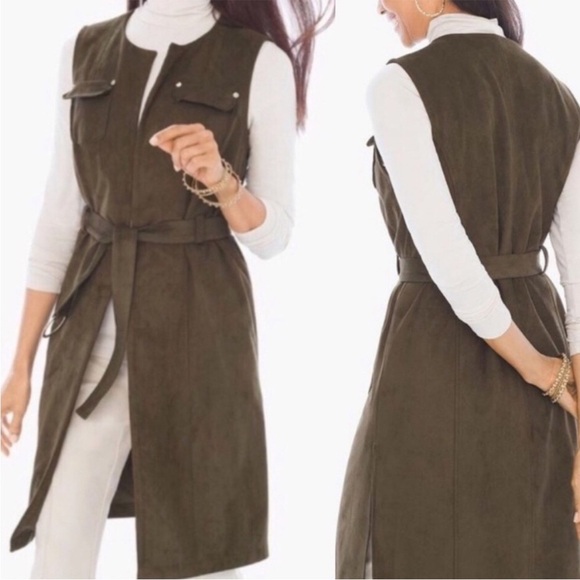 Chico's Olive faux suede Sleeveless Vest - Picture 1 of 14